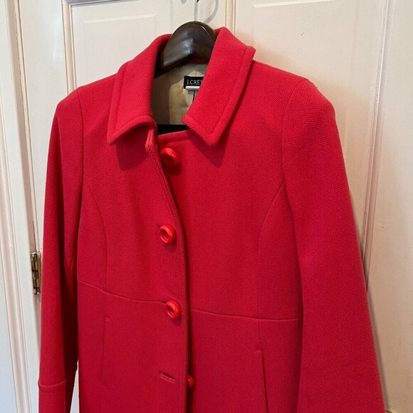 J. Crew Classic Lady Day Coat Red Pink Italian Double Cloth Wool Blend US 8 - Picture 7 of 16